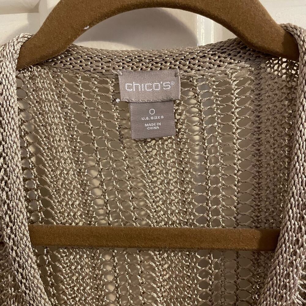 NEW Chico's Beige Fringe Open-Front Cardigan knit sweater size 0 - Picture 8 of 9
